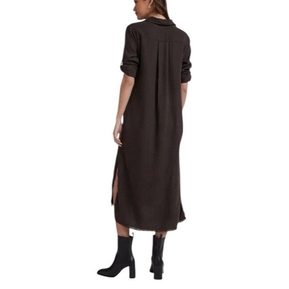 Cloth & Stone Midi Shirt Dress Frayed Hem Pockets Button Up Long Sleeve Black S - Picture 5 of 15